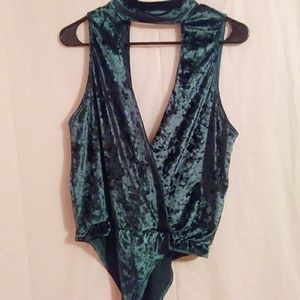 Green velvet body suit